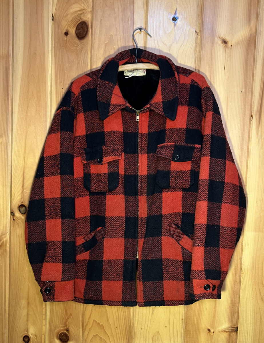 Melton Buffalo Plaid Wool Hunting Zip Jacket XL Made In USA – Iron