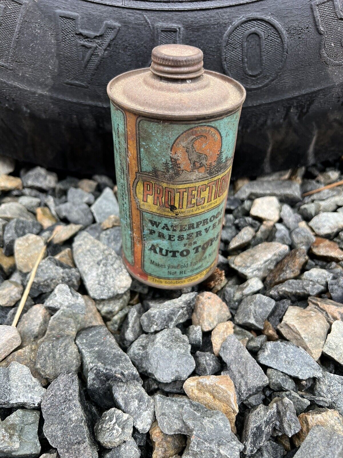 Vintage Automobile Top Protection Gas Oil Can Tin Sign Advertising
