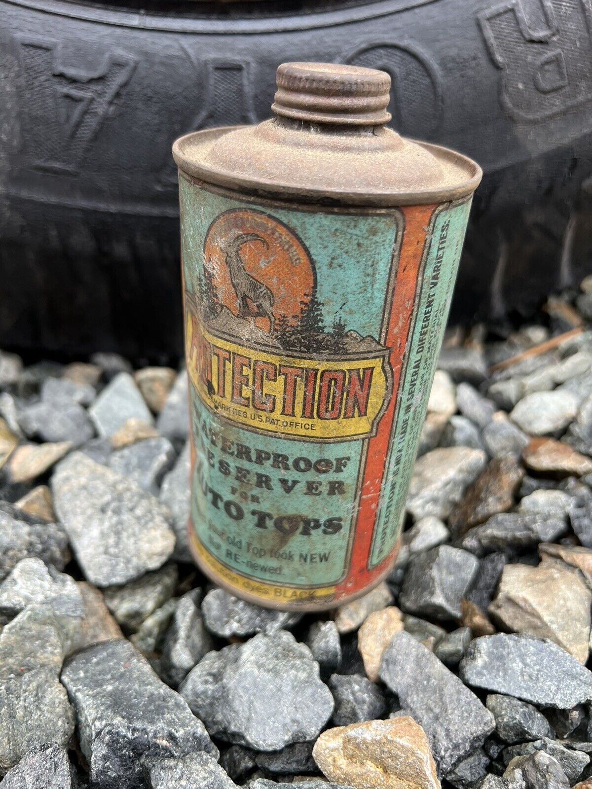 Vintage Automobile Top Protection Gas Oil Can Tin Sign Advertising