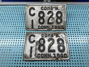1940 Connecticut COMBINATION License Plate Tag Original.