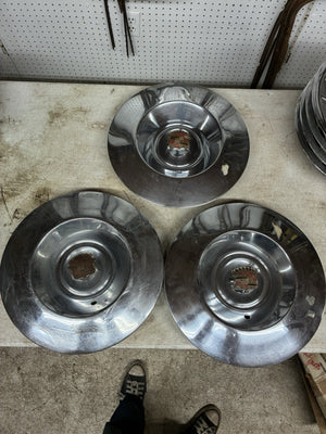 VINTAGE 1953 CADILLAC 15" SET OF 3 HUB CAP WHEEL COVERS SOMBRERO