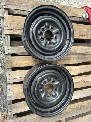 Orig Pair GM 1962 1963 Chevy Chevrolet 14x5 Steel Wheels Welded W/2 Nubs By Stem
