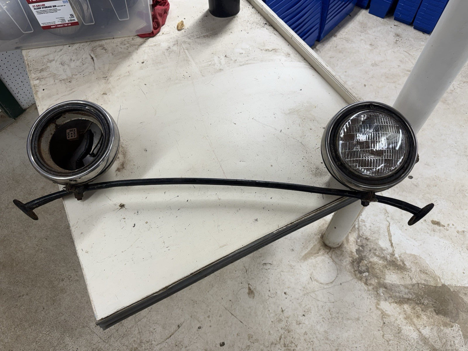 Vintage Ford 1930s Model A Twolite Headlamp Pair With Bar Used