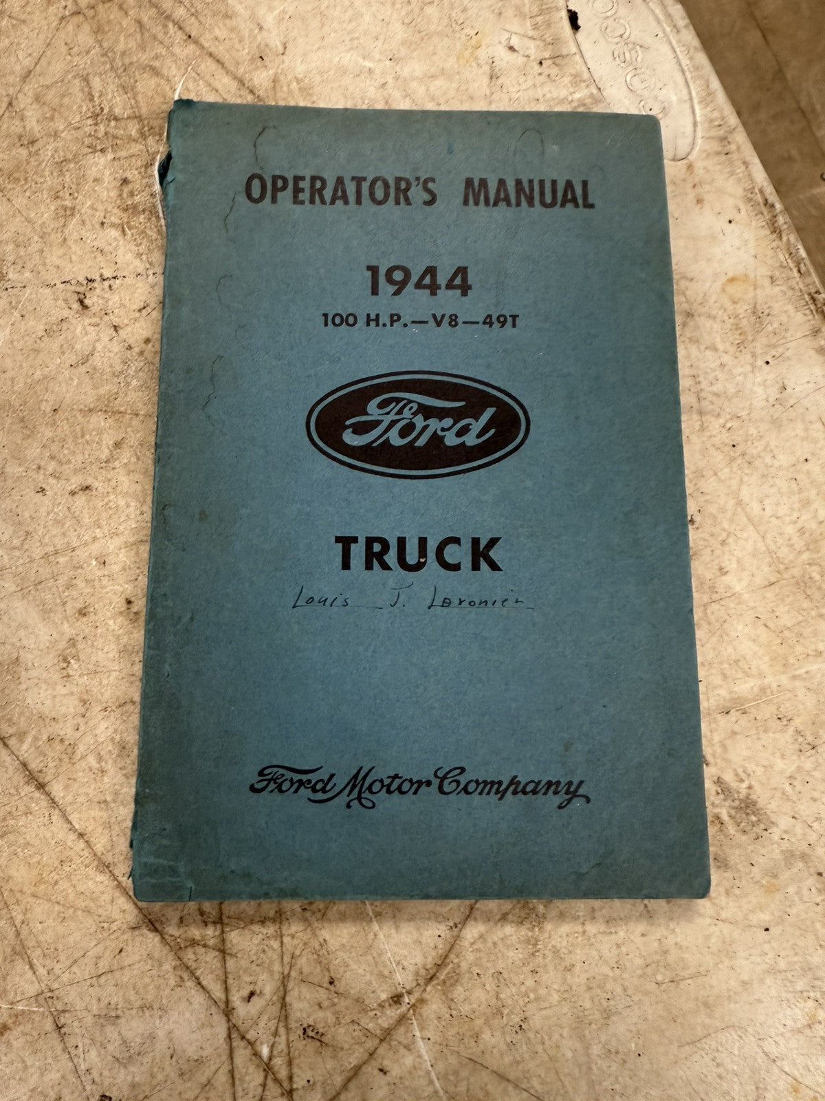 Vintage 1944 Ford 100 HP V8 49T Pickup Truck Operator Owner Manual