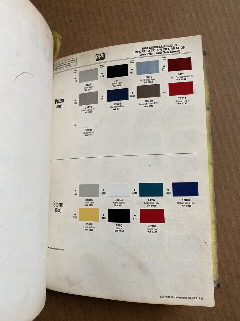 Pg9 Paint Code 1991 PPG Import Color Information Paint Chip Book Porsche Audi BMW Vol ...