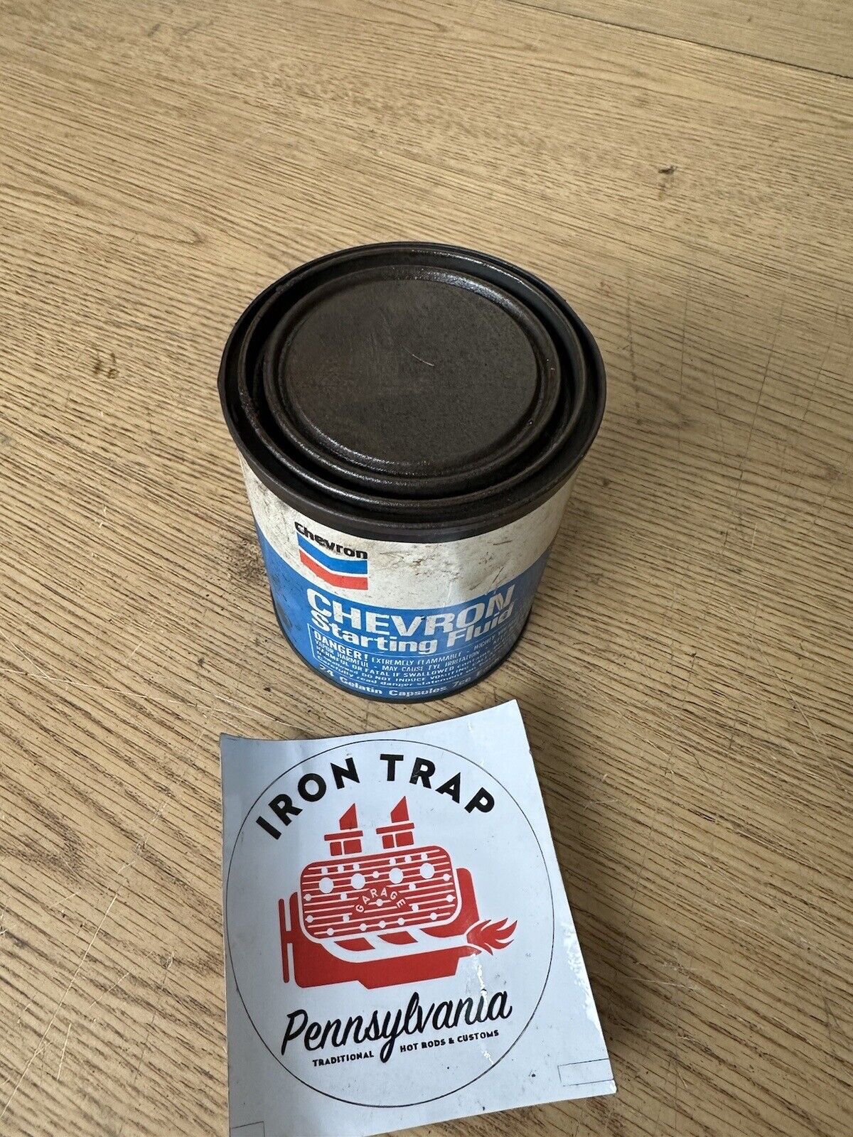 Vintage Chevron Starting Fluid Pellet Can Man Cave Oil Can Garage