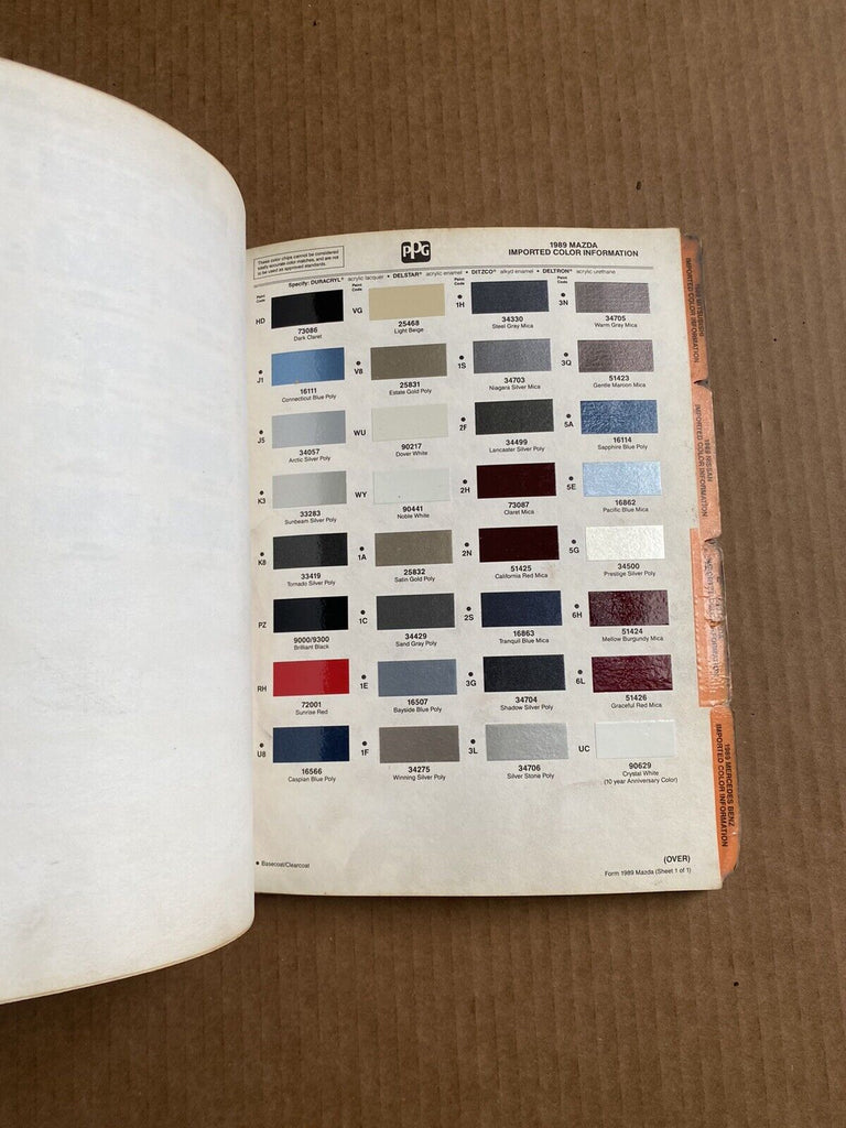 Pg9 Paint Code 1989 PPG Import Color Information Paint Chip Book Porsche Audi BMW Vol ...