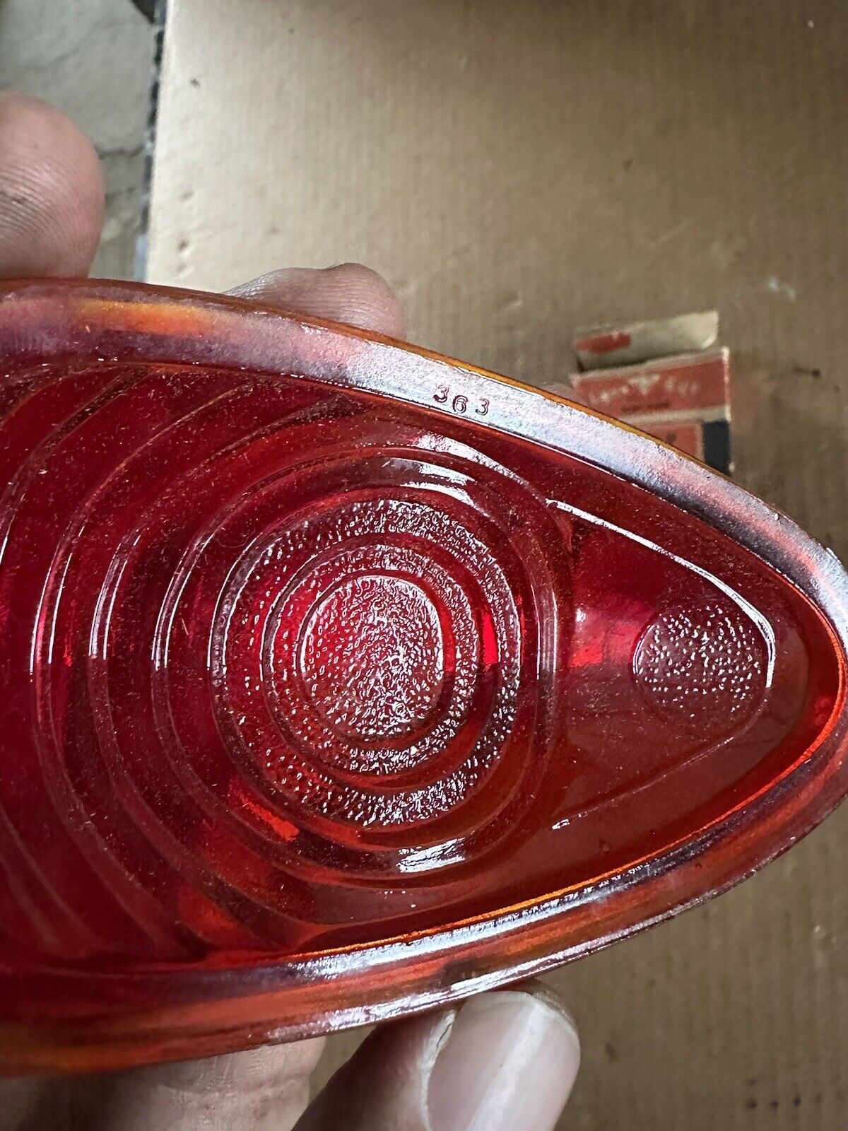 NOS Ruby Red Glass Tail Light Lens Lynx Eye T-363 1939 Plymouth
