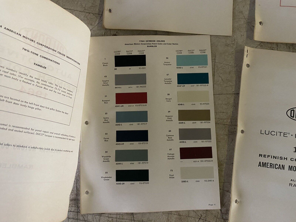 1961-66 Dupont AMC Rambler Paint Color Chip Book Interior Exterior ...